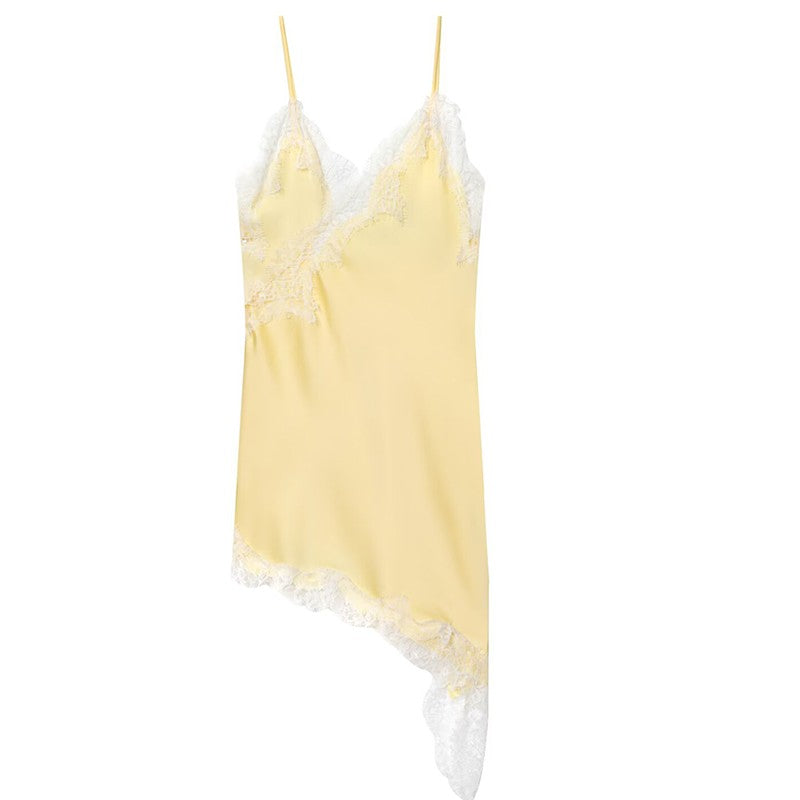 HXAO Female Lace Dress Sleeveless Slip Short Dresses Women Summer Asymmetric Elegant Night Dresses Backless Sexy Evening Dress