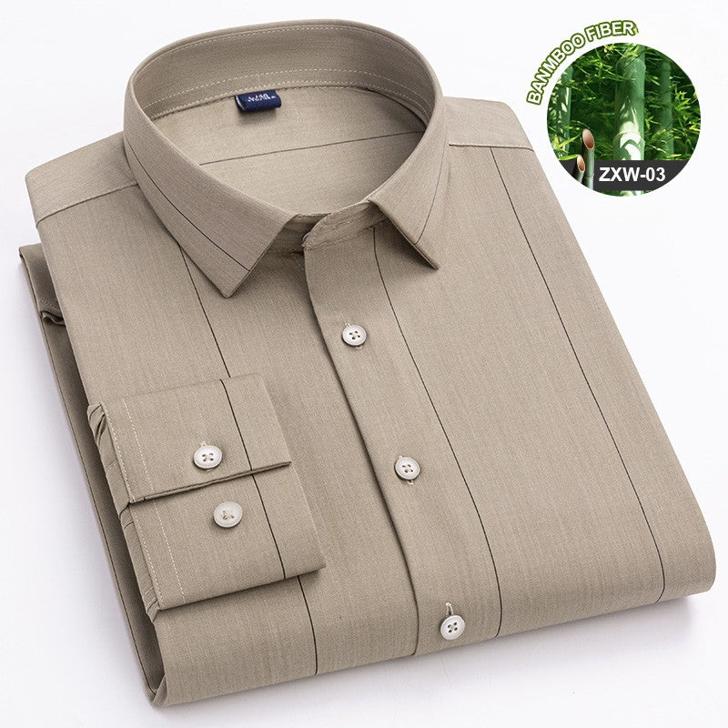 Bamboo Fiber Casual long-sleeve shirts for man elastic Anti-wrinkle striped slim fit formal shirt soft business designer clothes