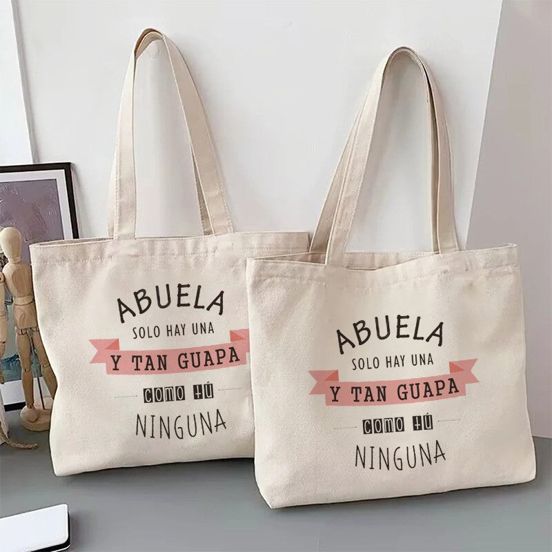 Spanish Abuela Quote Tote Bag Vibrant Shoulder Handbag with Heart Ribbon Design Perfect for Mother’s Day & Grandma Appreciation