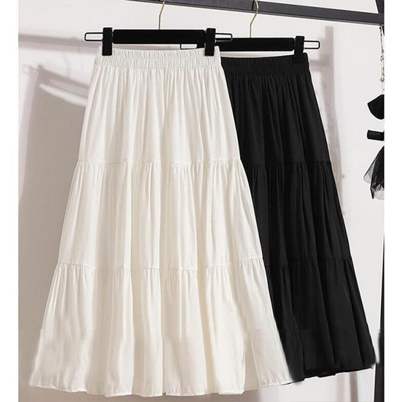 A-line Skirt High Waist Casual Slimming Cake Skirt Versatile Mid Length Dress Youthful Women New In Clothes Sweet Black Trend
