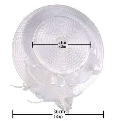Deluxe New White Church Hat Party Banquet Satin Cloth Photography Hats Premium Chains Formal Hat Flower Top Cap For Women Ladies
