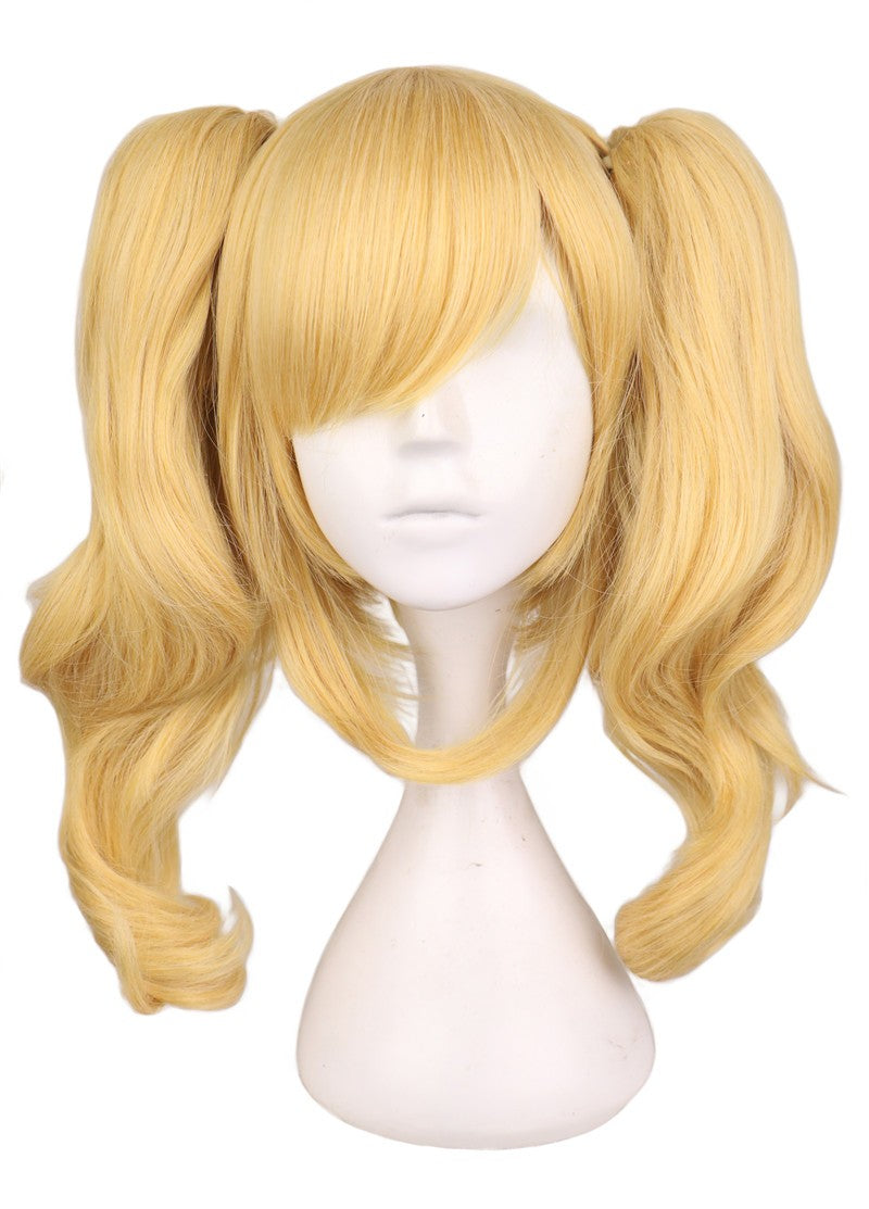 SuQ Peruca Loira Mista Longa Ondulada para Cosplay com 2 Rabos de Cavalo Perucas de Cabelo Sintético