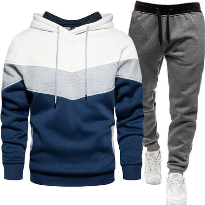 Autumn Winter Men's Color Block Hooded Sports Suit