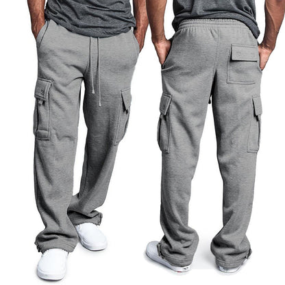 Calça Moletom Masculina Reta, Jogger para Esportes e Moda Urbana, Larga, Grande, com Cordão, Calça Longa Masculina com Múltiplos Bolsos