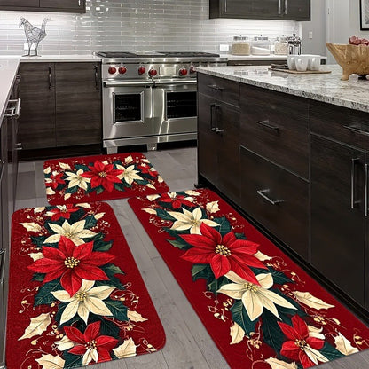 VIKAMA 1pc/2pc Christmas Festival Kitchen Rug Christmas Tree Entrance Hall Carpet Bathroom, Corridor Floor Mat Home Decoration