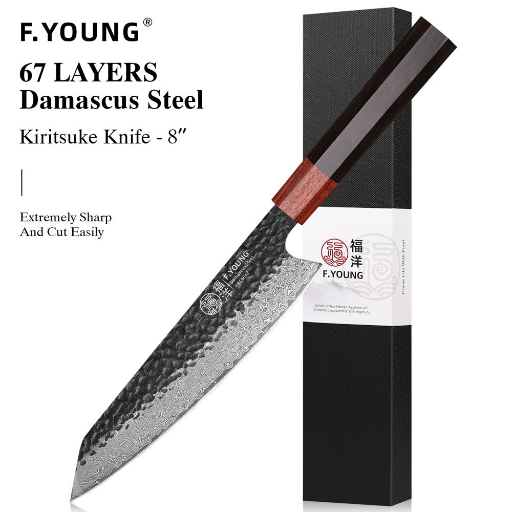 F.YOUNG Faca Japonesa de Chef Aço Damasco Profissional Facas de Cozinha Utilitário Sashimi Fatiar Carne Utensílios de Cozinha Forjados à Mão