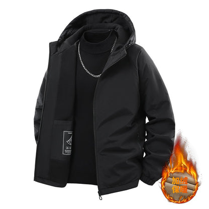 Jaqueta de Pesca Masculina Externa Capuz Larga Forro Polar Grosso Casaco Outono Inverno Jaqueta Casual Simples Versátil Casaco Acolchoado de Algodão