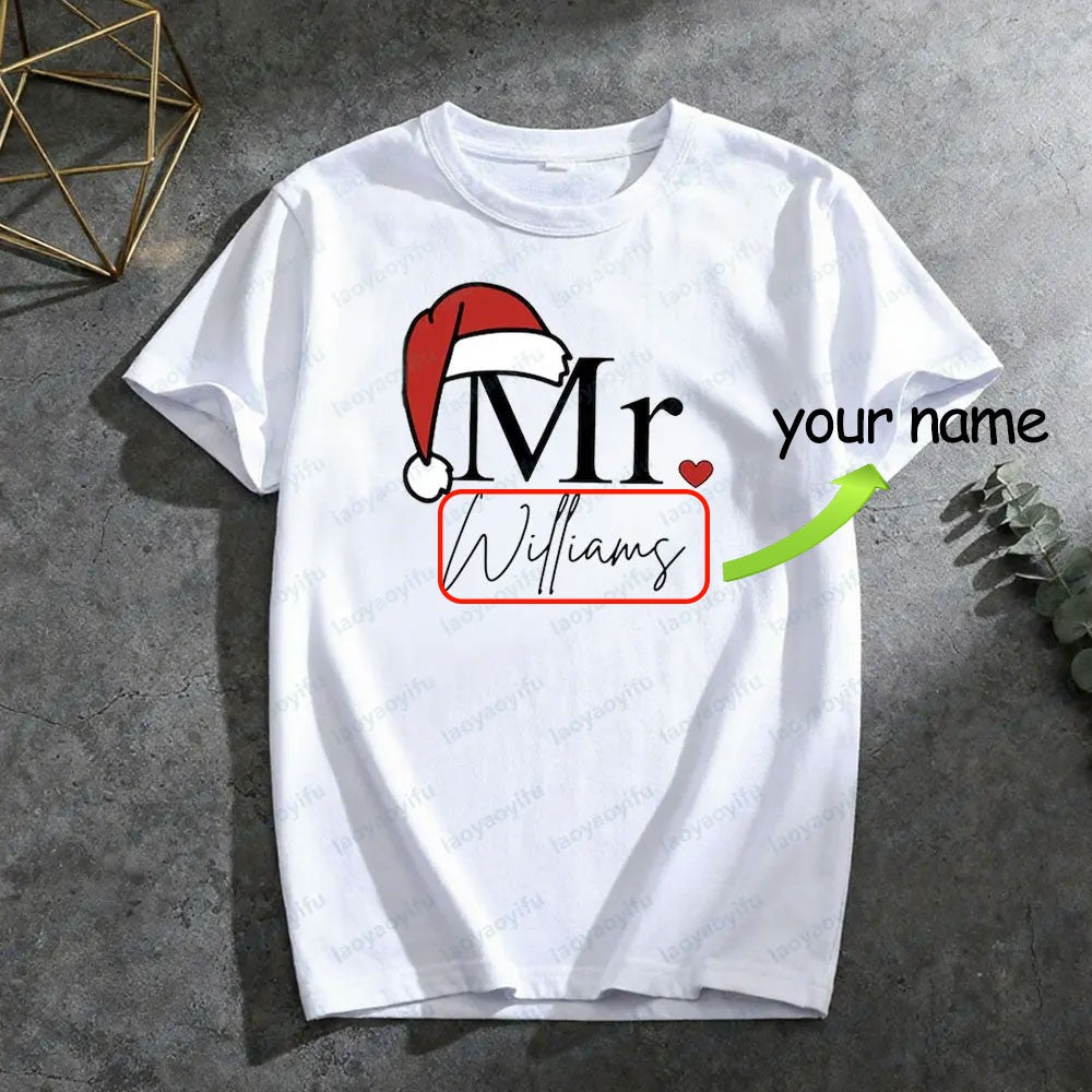 Matching Mr & Mrs Christmas Shirts Personalized Holiday Couple Tees Christmas Couple Costumes Merry Christmas Men Women Tshirt