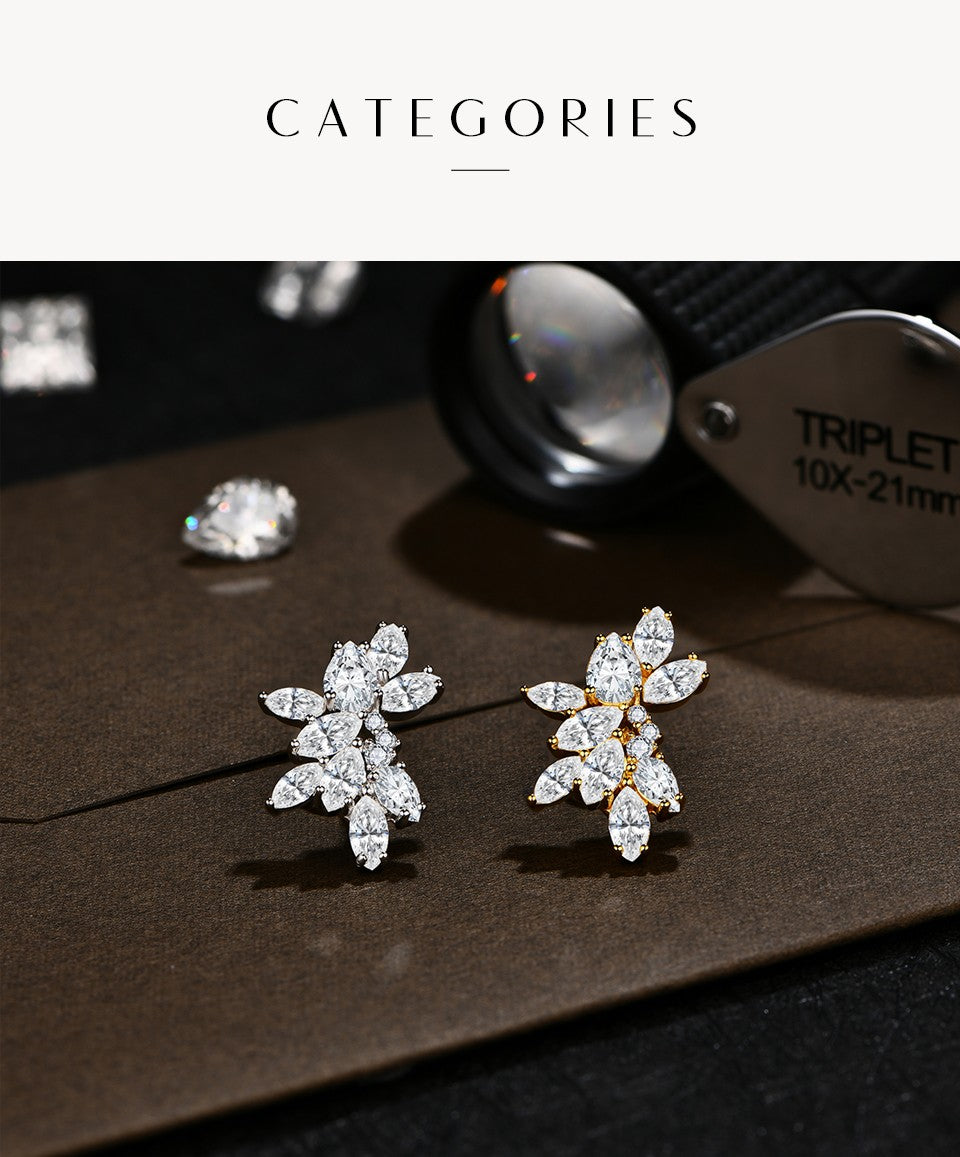 MINTYBOX Synthetic Moissanite Cluster Stud Earrings Solid 925 Sliver 18k Gold Plated for Women Wedding Engagement Luxury Jewelry