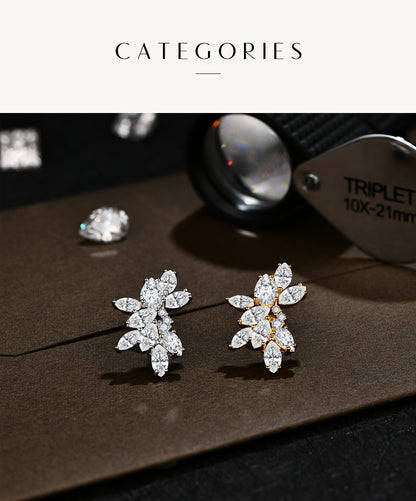 MINTYBOX Synthetic Moissanite Cluster Stud Earrings Solid 925 Sliver 18k Gold Plated for Women Wedding Engagement Luxury Jewelry