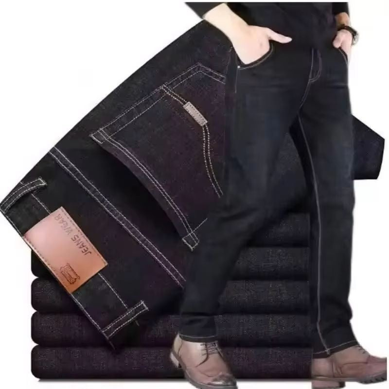 2025New Business Men's Jeans Casual Straight Stretch Fashion Classic Blue Black Work Denim Trousers Male Brand Clothing