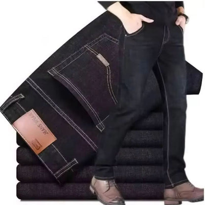 2025New Business Men's Jeans Casual Straight Stretch Fashion Classic Blue Black Work Denim Trousers Male Brand Clothing