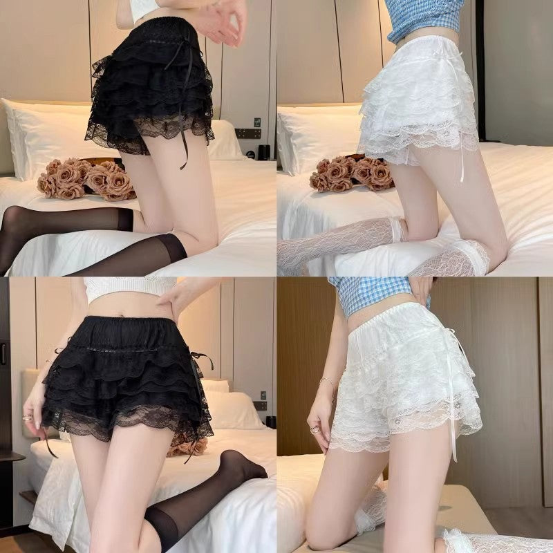 Women Lace Safety Pants Bowknot Frilly Lace High Waist Safe Pants Female Boxers Under Shorts Lady Anti-light Leggings