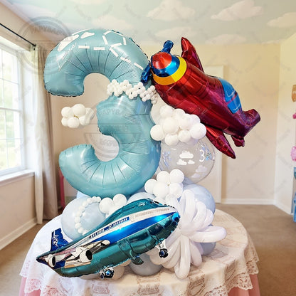 56Pcs Airplane Themed Blue Digital Balloon Set 1-9 Birthday Party Decoration baby Shower Globos Gift Shooting Props