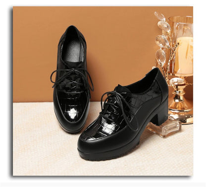 Deep Mouth Soft Leather Shoes Women Oxfords Platform Pumps High Heels Shoes Black Lace up Office Work Pumps Shoes Comfortable