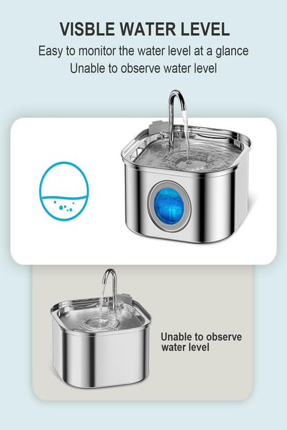 Bebedouro automático para animais de estimação 3,2L em aço inoxidável, fonte inteligente para gatos, dispensador de água para cães com janela visual, tigela de água para animais de estimação