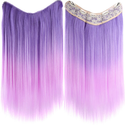Extensões de Cabelo Sintético em V de uma Peça com 4 Clips Cabelo Liso Longo Peruca Cor 50CM Cabelo Falso Natural