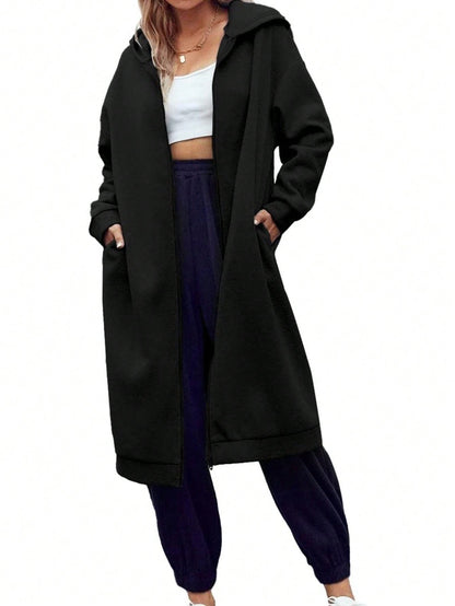 Fisoew lined Winter Coat Women Zip Up Hoodie Warm Long Tunic Sweatshirt With Pockets Outdoor Streetwear Jacket