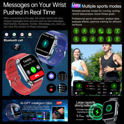Smartwatches 2025: Novo ECG+PPG, relógio feminino e masculino, ácido úrico, pressão arterial, oxigênio no sangue, análise corporal, gordura corporal, chamadas BT, lanterna de LED.
