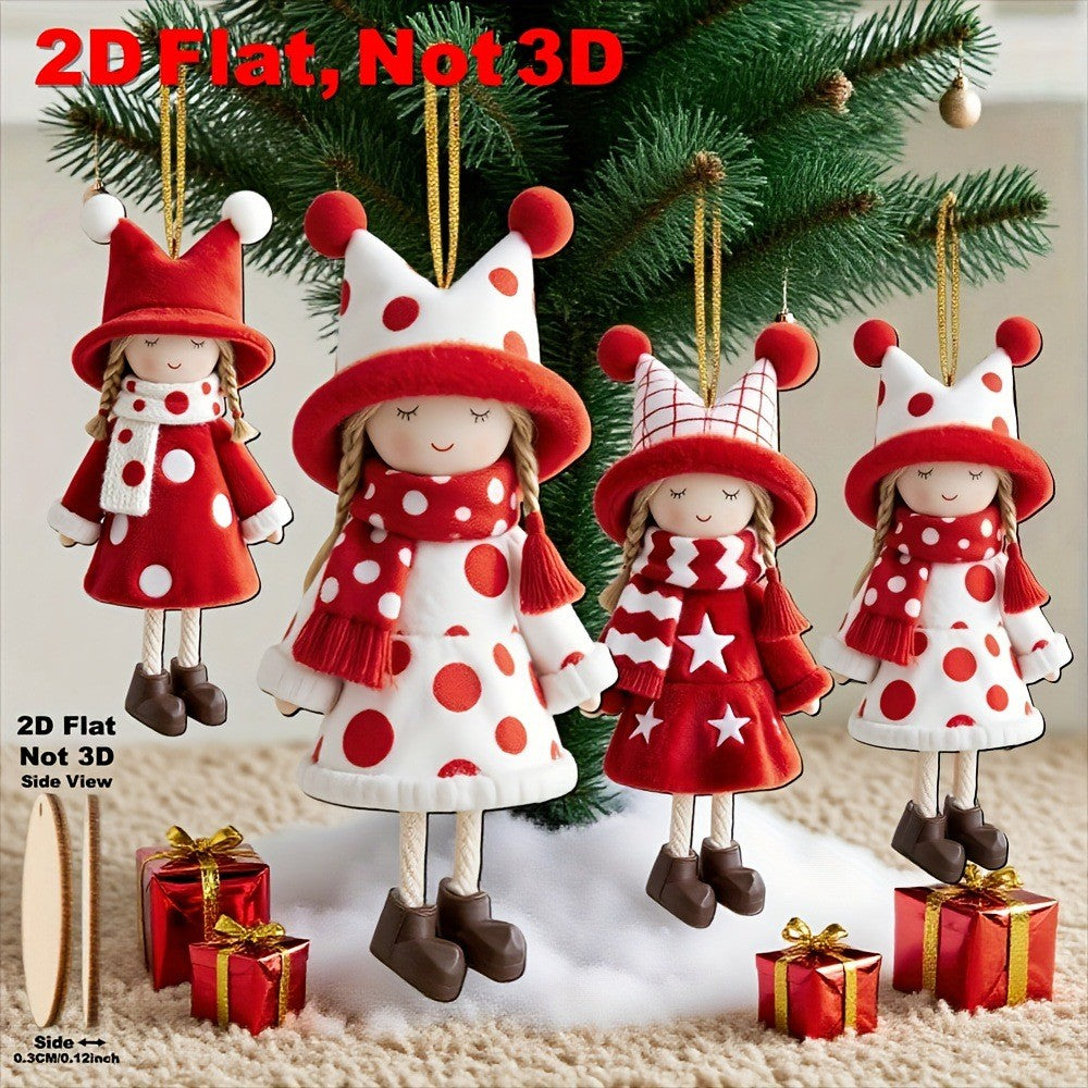 Runtow 16pcs 2D Wooden Christmas Angel Doll Pendant, Merry Christmas Tree Hanging Decoration, Xmas Gifts,Navidad 2026 ,New Year
