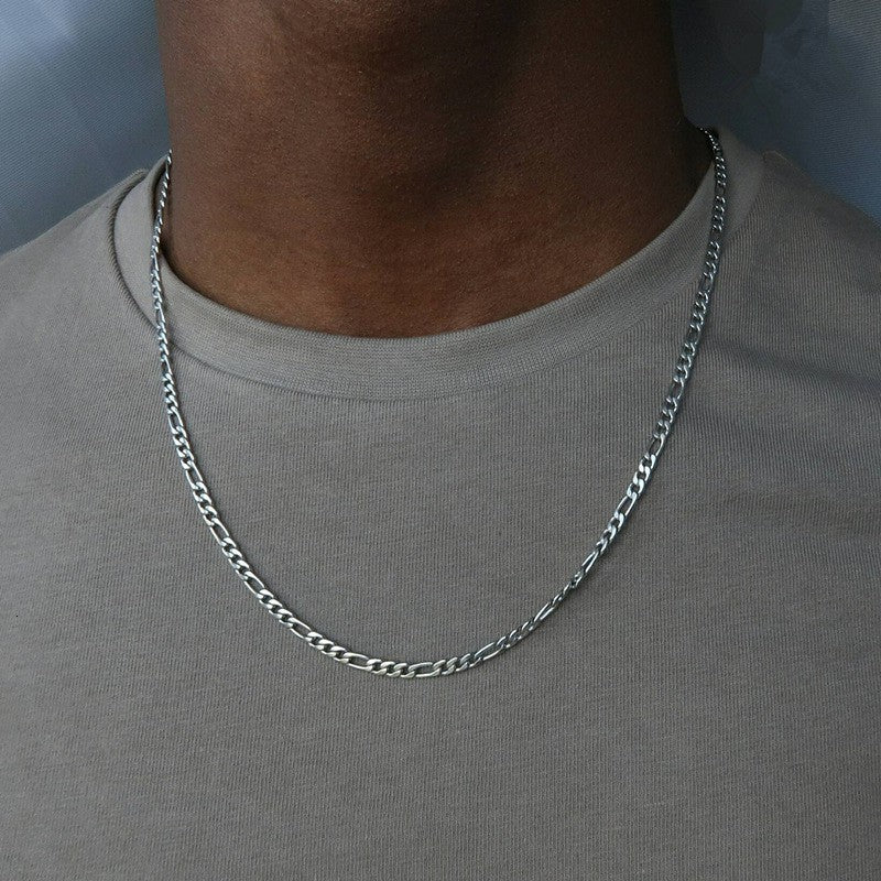 Colar Masculino Corrente Figaro Nova Moda Punk Cor Prata Aço Inoxidável Colar Longo Masculino Joias Hip Hop Presente
