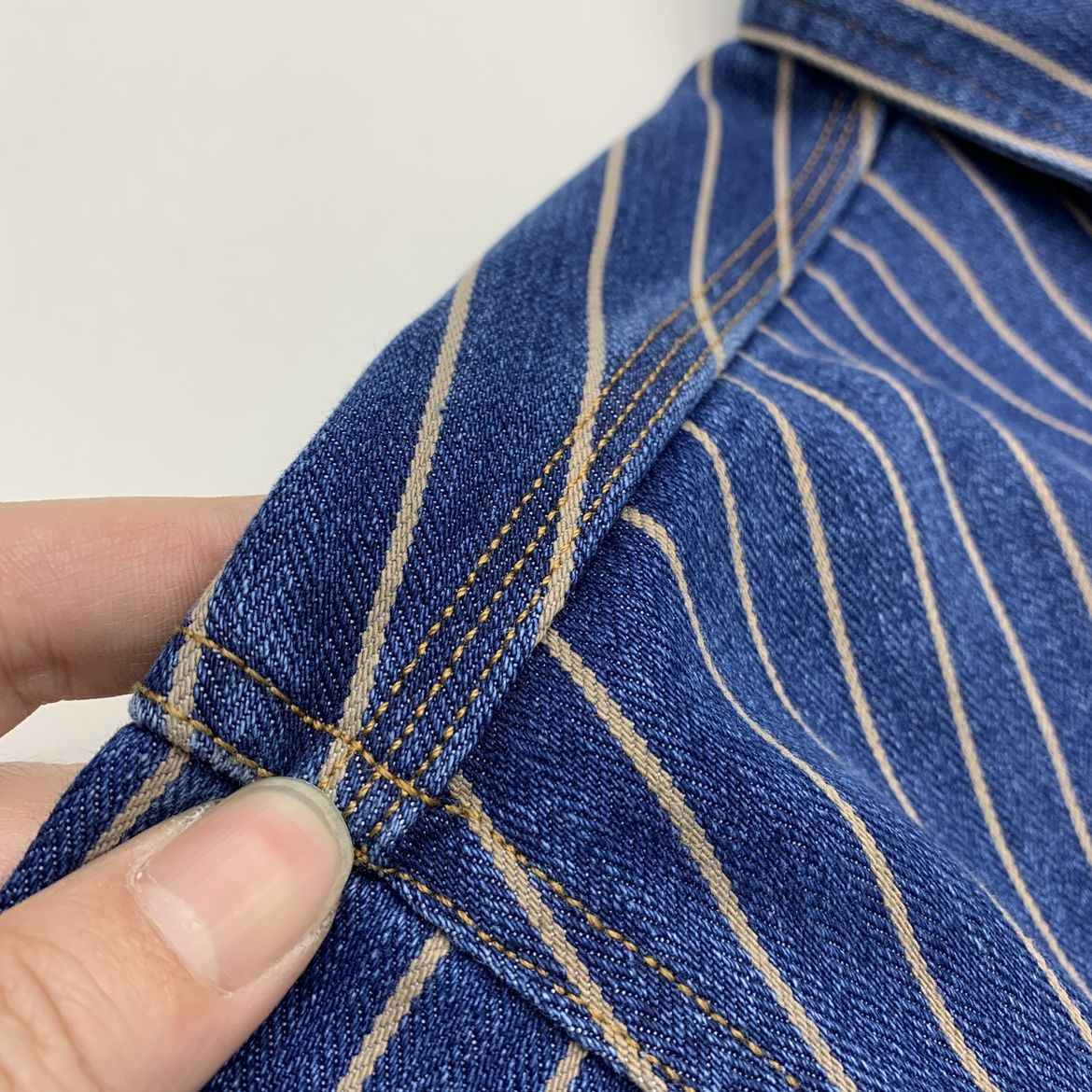 Heavy wash to make old striped shirt men's heavy chunky cargo denim jacket Autumn vintage Amei khaki coat