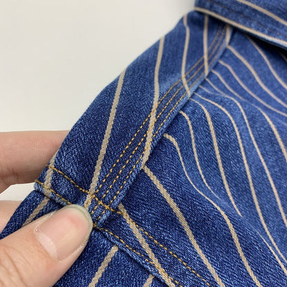 Heavy wash to make old striped shirt men's heavy chunky cargo denim jacket Autumn vintage Amei khaki coat