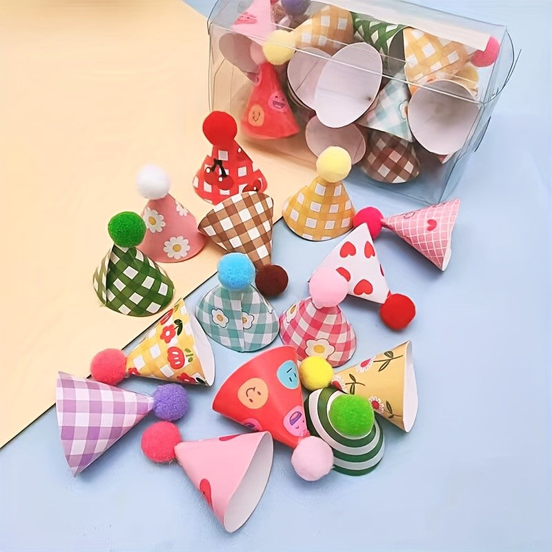 15Pcs/SET Mini Birthday Hat Cake Toppers DIY Cake Decoration Birthday Cake Top Flages Baby Shower Cupcake Toppers
