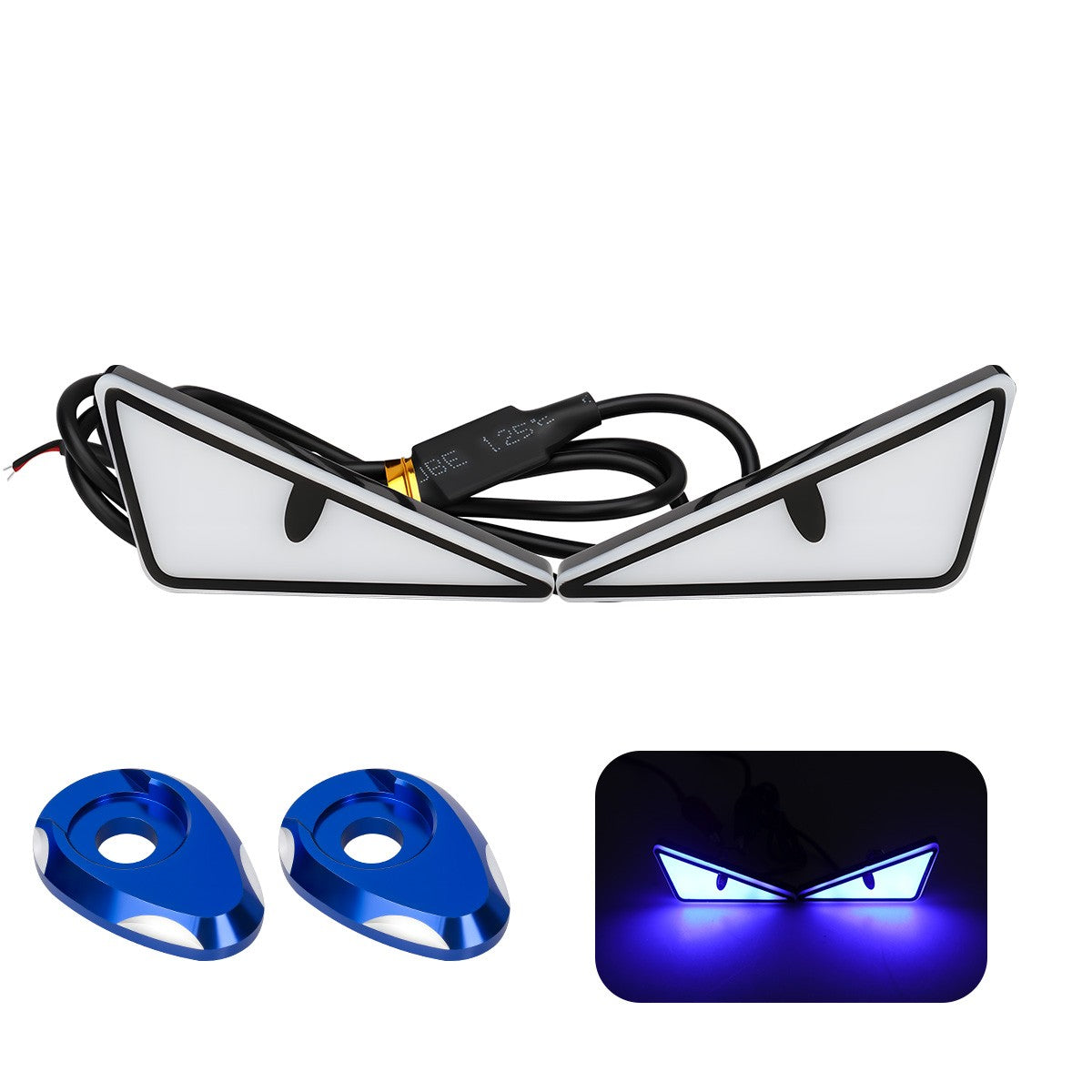 1Par de Faróis de Moto LED Triangulares Devil Eye com Espaçador Adaptador Mini Lâmpada Olho de Águia Luz Traseira Decorativa