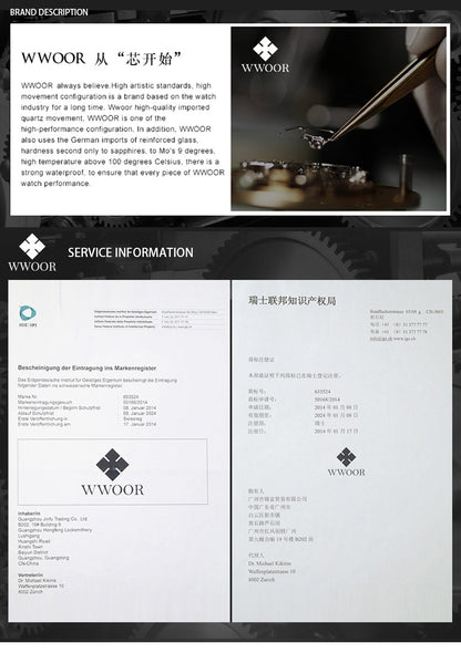 WWOOR New Reloj Fashion Women's Bracelet Watch Luxury Brand Elegant Dress Quartz Clock Waterproof Top Ladies Wristwatch Gift Box