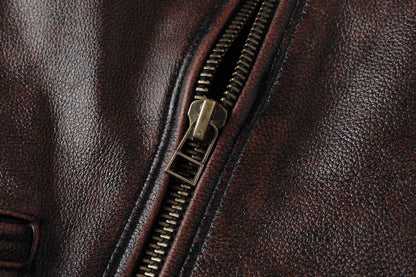 2025 New 1930s-Style Heavy Wash Leather Jacket for Men - Stone-Aged Vintage Distressed Full-Grain Cowhide Biker Coat