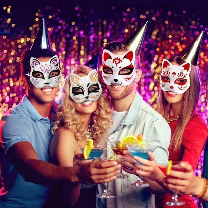1-10pcs Japanese Mask Paper Blank Mask Halloween Cosplay Cat DIY Paintable Half Face Mask Animal Costume Party Decor Craft Prop