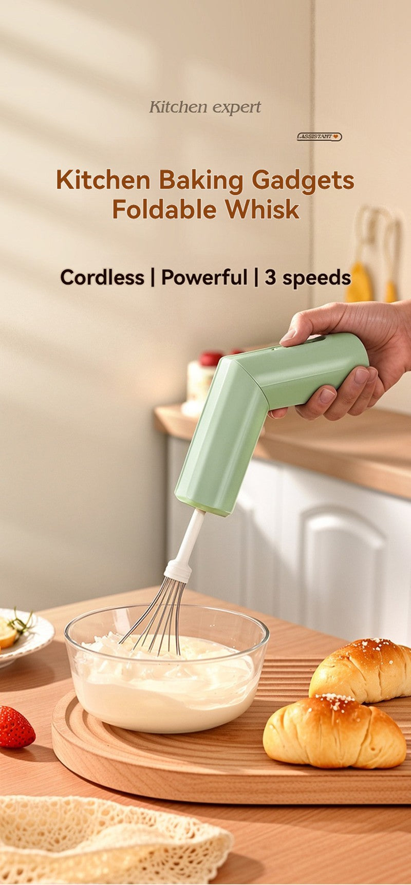 Batedor de Ovos Portátil Elétrico Sem Fio Recarregável USB Mixer Dobrável Automático com Engrenagem Ajustável Utensílios de Cozinha Domésticos