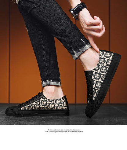 New Shoes for Men Genuine Leather Patchwork Casual Shoes Trend Flat Skateboard Shoes Youth Cool Lace-up Sneakers