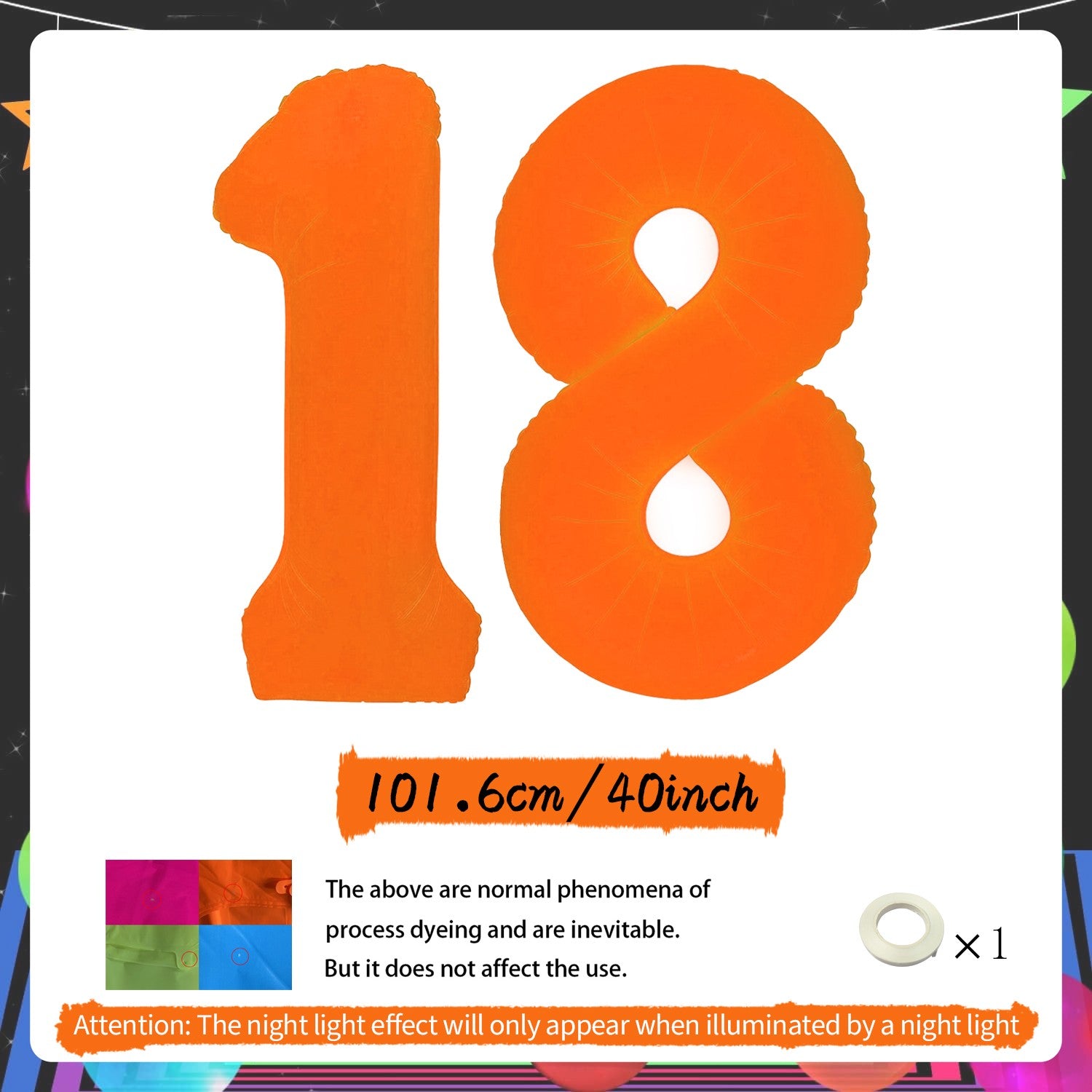 Orange Fluorescent Neon Digital Balloons Glowing Party Balloons Used for Birthday Parties, Anniversaries, Holiday Decorations