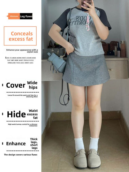 High Waist Grey Sports Mini Skirt for Women Summer New Style Slimming Short A- Line Casual Sweatshirt Skirt Trendy Biker Style