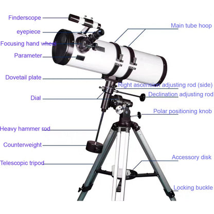 150/1400 mm 150/750 114/1000 Telescópio Astronômico Refletor 150EQ Observação planetária lunar Compre telescópio Acampamento ao ar livre