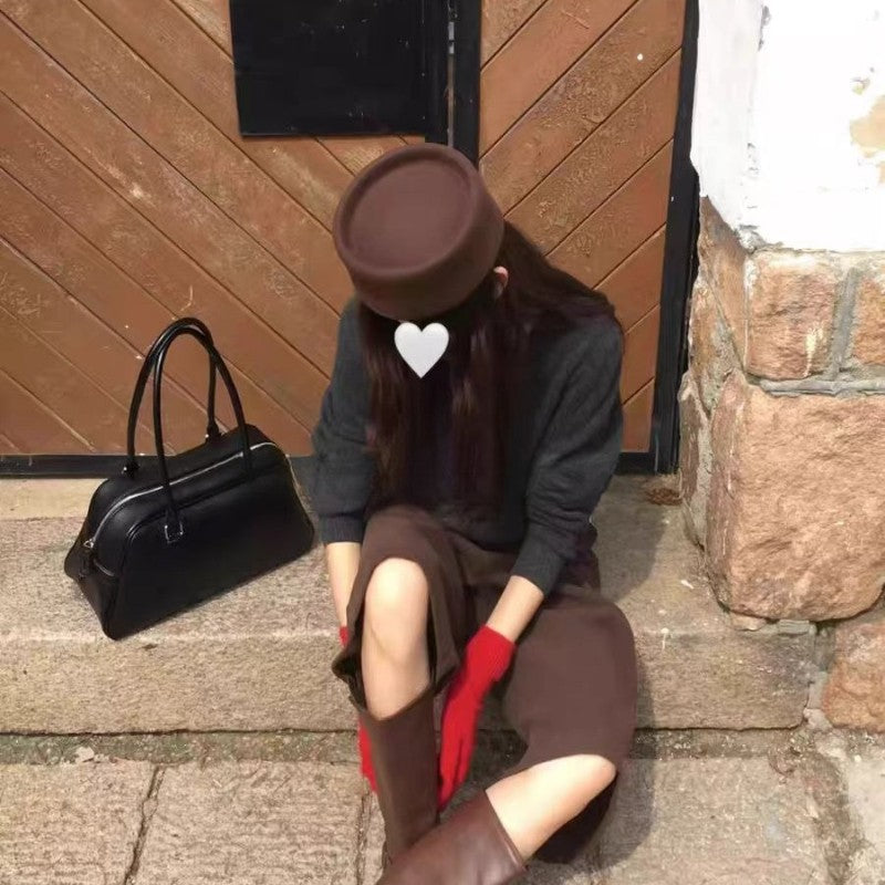 Autumn Winter Women Wool Fedoras Hats Elegant French Hard Top Concave Top Felt Berets Hat  Wedding Fascinator Party Pillbox Cap