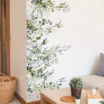 2pcs Plant Vine Flower Green Leaf Self-Adhesive Wall Stickers Removable Decorative Decal for Home Living Room Bedroom Background