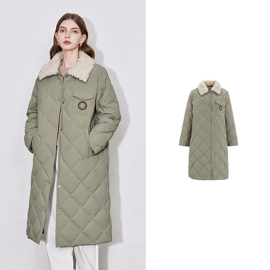 TOYOUTH Womens Down Coat 2024 Winter New Fur Collar Single Breasted Button Medium Thick Long Coat