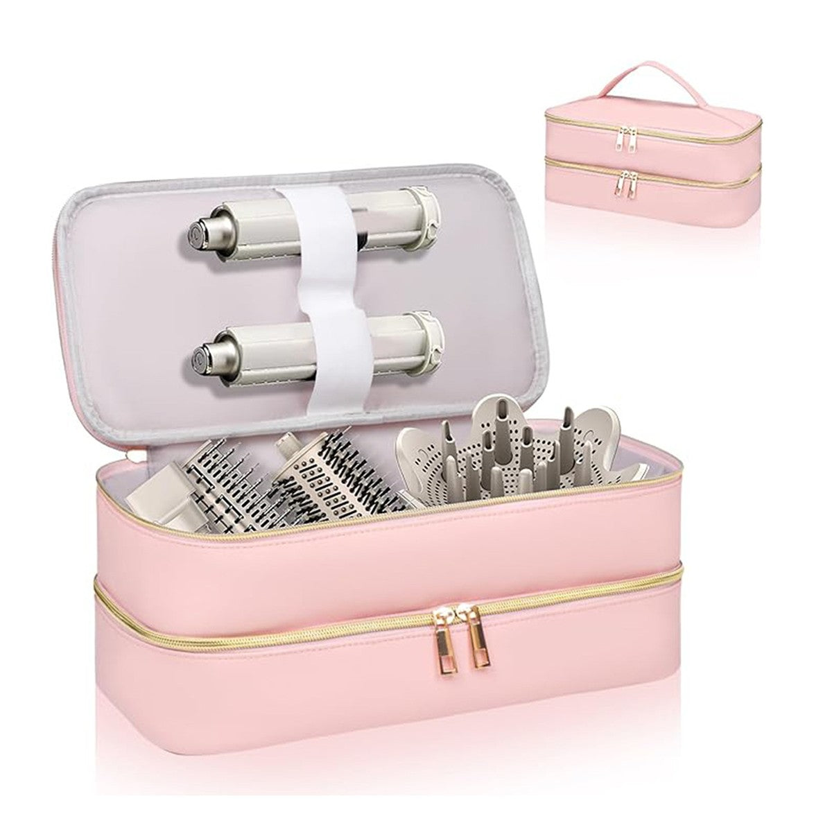 Customized name PU leather double-layer hair dryer storage bag, beauty tool box, hair curler accessories storage box