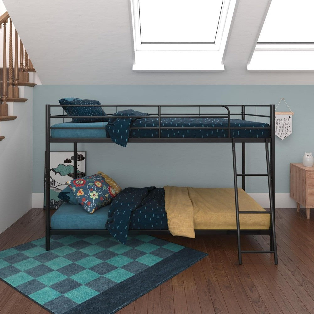 Junior Twin over Twin Bunk Bed, Space-Saving Design, Full-Length Guardrails,