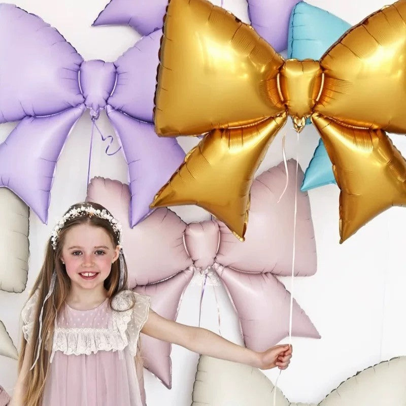Large matte bow aluminum foil balloon 21 inches Small blue pink monochrome bow Children's birthday party decoration can be hung