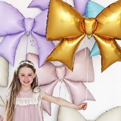 Large matte bow aluminum foil balloon 21 inches Small blue pink monochrome bow Children's birthday party decoration can be hung