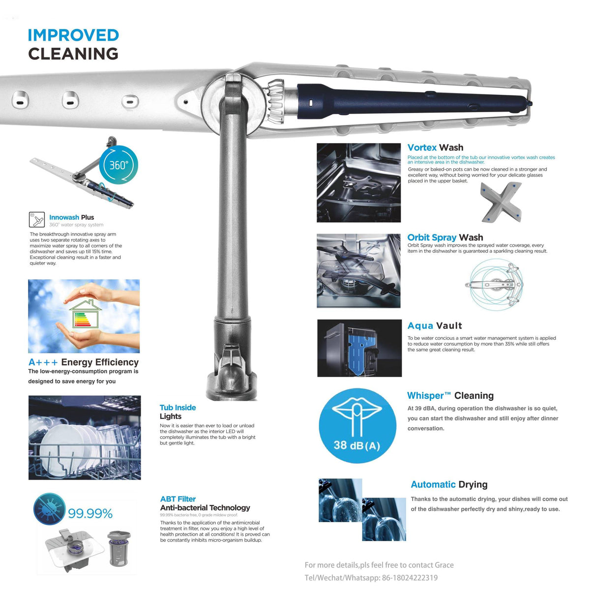 45 cm 10 Settings White Classic Freestanding Stainless Steel Electric Dishwasher Extra Drying Touch Control for Hotel Household