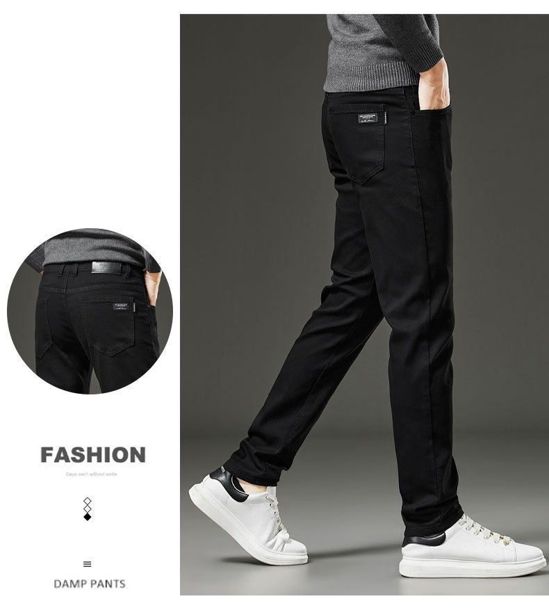 Men's autumn and winter hot jeans elastic small straight leg pants black gray micro elastic zipper fashionable versatile jeans