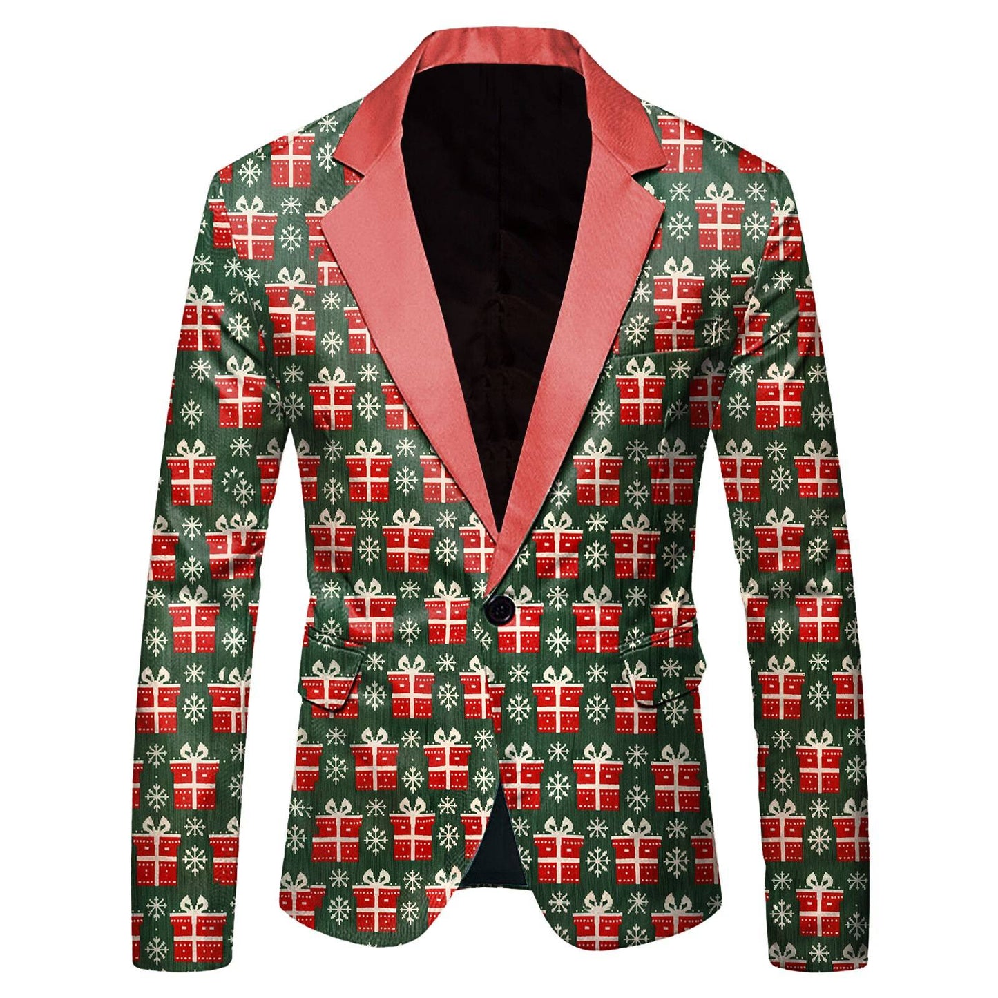 Mens Business Suit Jackets Fashion Mens Long Sleeve Lapel Button Fun Christmas Jacket With Pocket For Men Male New Year Party
