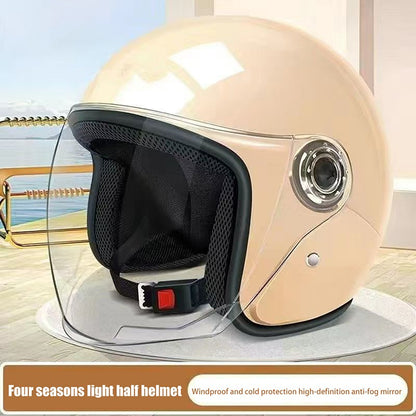 Unisex Comfortable & Ventilated Electric Riding Lens Helmet for Four Seasons, Adjustable Safety Motorcycle Helmet - 1 Piece