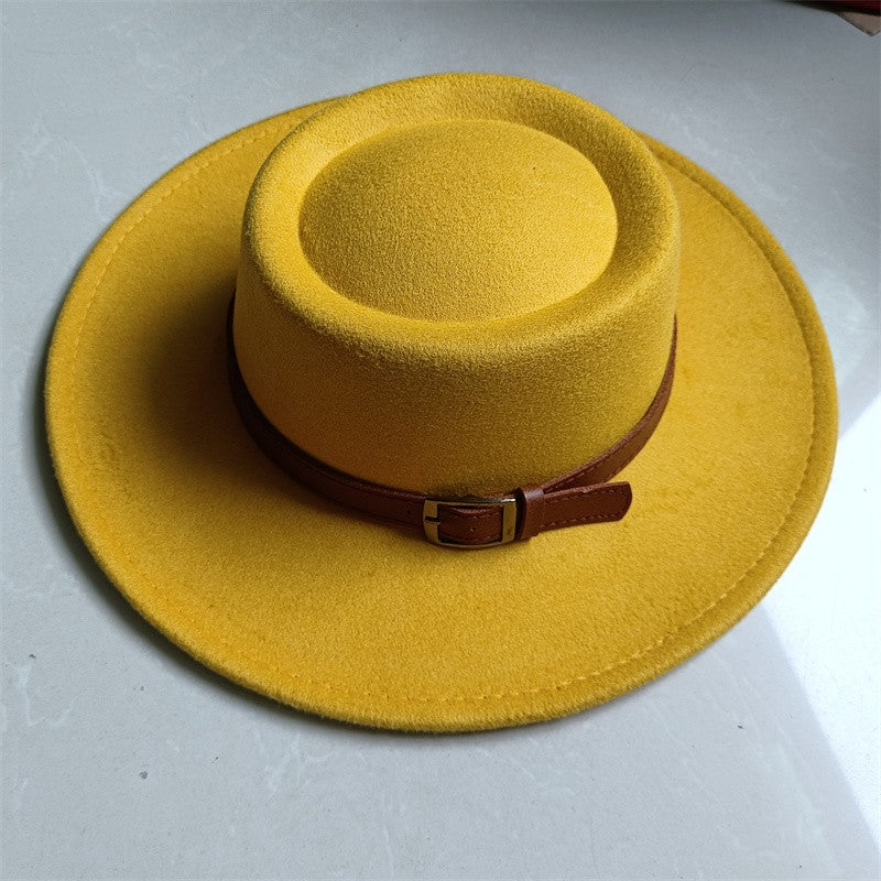 Chapéu Fedora unissex de inverno, superfície circular côncava e convexa, chapéu de jazz de feltro liso, elegante para homens e mulheres.