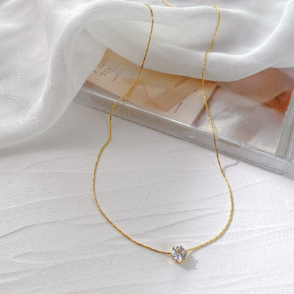 Colar Feminino Dourado Banhado a Ouro Aço Inoxidável Charm de Zircônia Delicado Minimalista Corrente Redonda de Zircônia Transparente Antiferrugem Joia